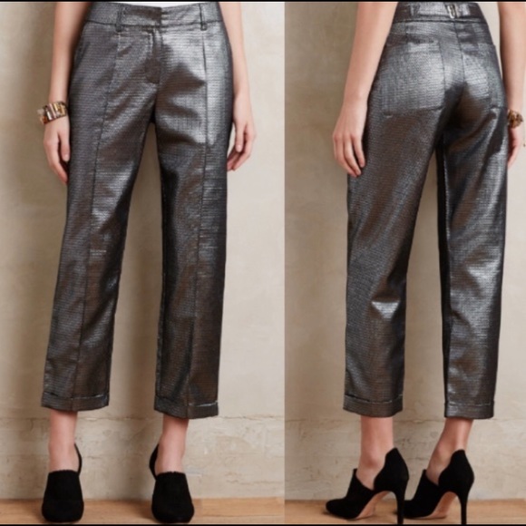 Harlyn Anthropologie Silver Cropped Cuffed Pants - Picture 4 of 15